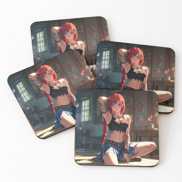 Item preview, Beautiful red haired Tattooed Anime Manga Girl in sleeveless top designed and sold by Vintage Designs +.
