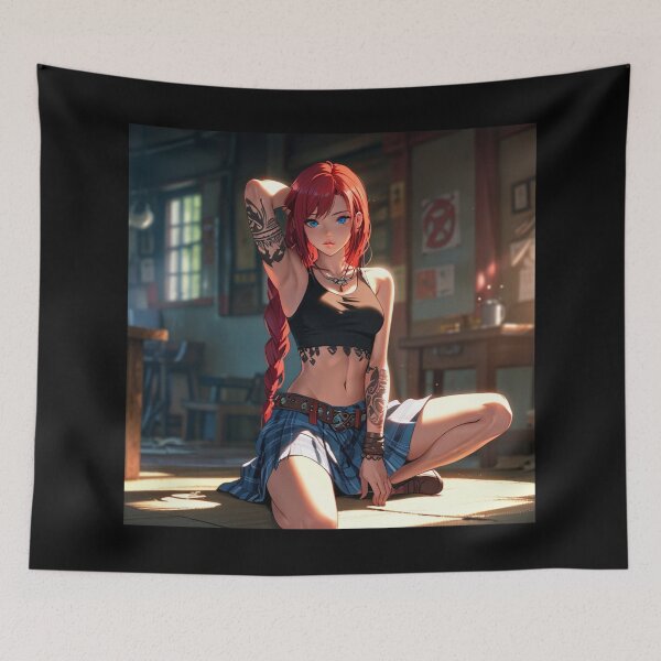 Item preview, Beautiful red haired Tattooed Anime Manga Girl in sleeveless top designed and sold by Vintage Designs +.