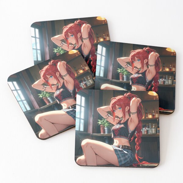 Item preview, Beautiful red haired Tattooed Anime Manga Girl in sleeveless top designed and sold by Vintage Designs +.