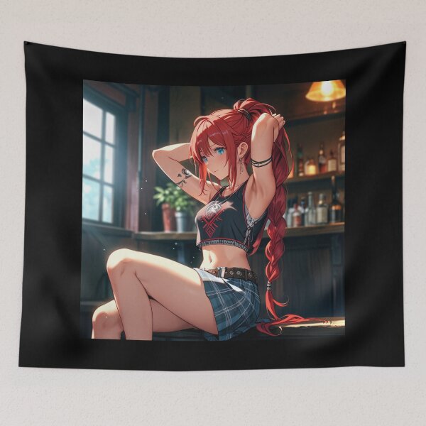 Item preview, Beautiful red haired Tattooed Anime Manga Girl in sleeveless top designed and sold by Vintage Designs +.