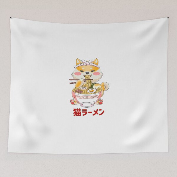Item preview, Japanese cat ramen funny cat eat noodles designed and sold by Wallart craft.