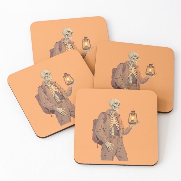 Item preview, Glowing Lantern Skeleton Lignes Claires Illustration Orange Backdrop designed and sold by ShroomForge.