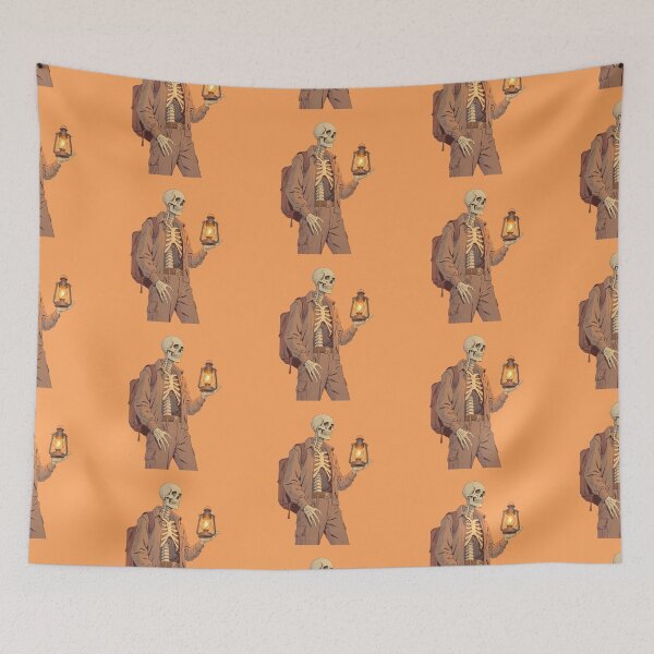 Item preview, Glowing Lantern Skeleton Lignes Claires Illustration Orange Backdrop designed and sold by ShroomForge.