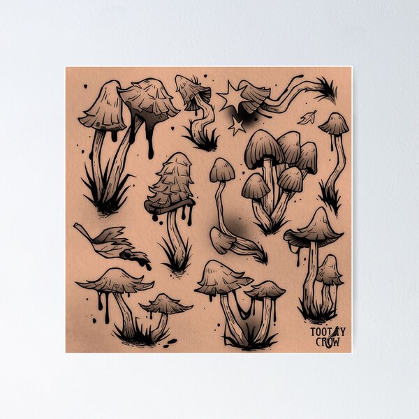Item preview, Inky cap mushroom doodles  designed and sold by cinnamon-buns.
