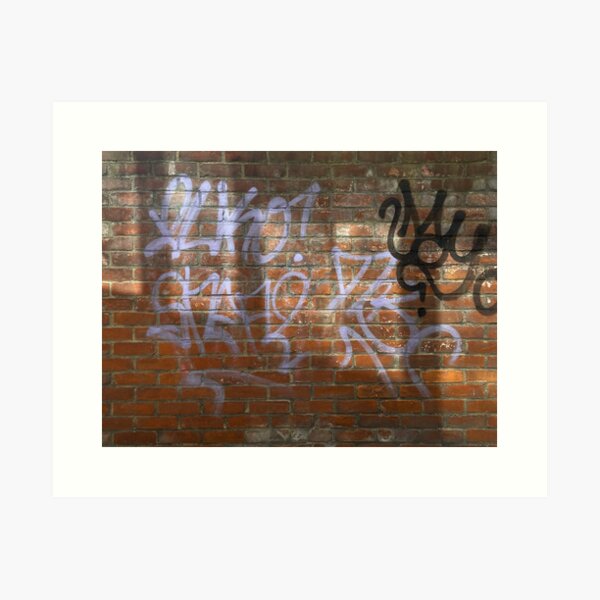 square reflections on brick wall with lilac underwriting Art Print