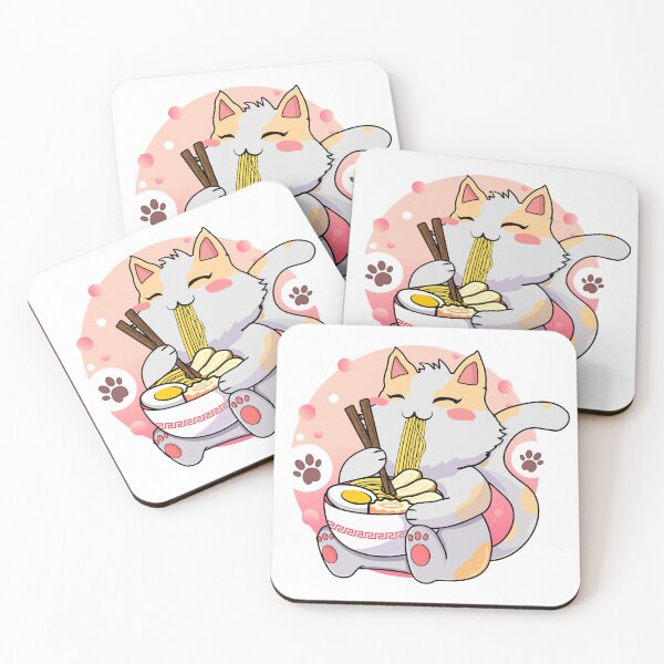 Item preview, Japanese white cat ramen funny cat eat noodles designed and sold by Wallart craft.