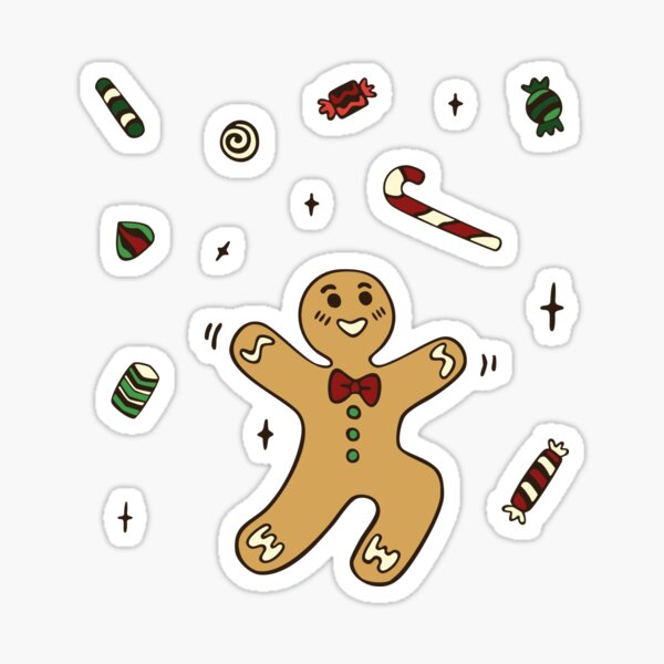 Bonhomme en pain d'épice joyeux lance des bonbons Sticker