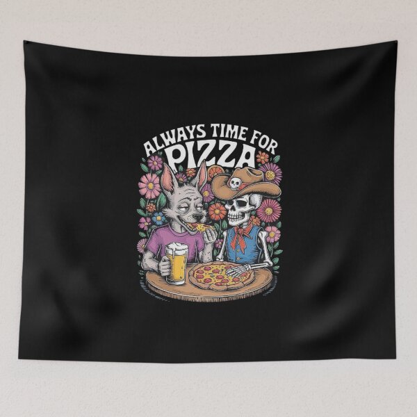 Item preview, Skeleton and Wolf Sharing Pizza in a Floral Café designed and sold by love3617.