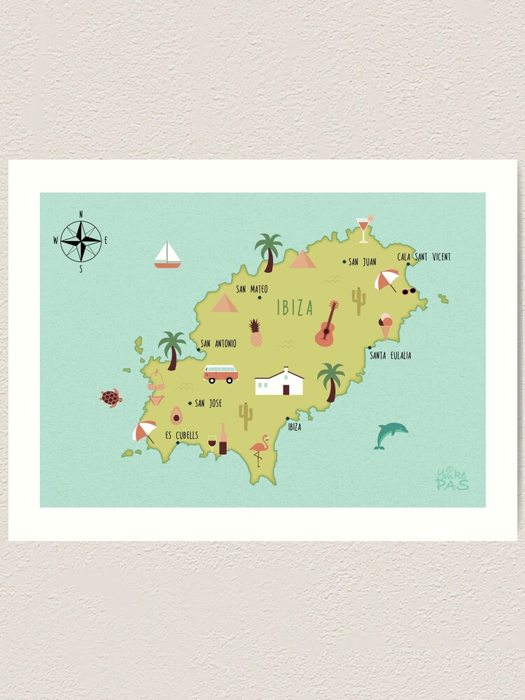 Thumbnail 1 of 3, Art Print, Illustrated map of Ibiza designed and sold by ymkesinfogr.