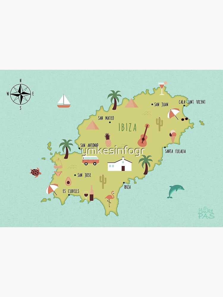 Thumbnail 3 of 3, Art Print, Illustrated map of Ibiza designed and sold by ymkesinfogr.