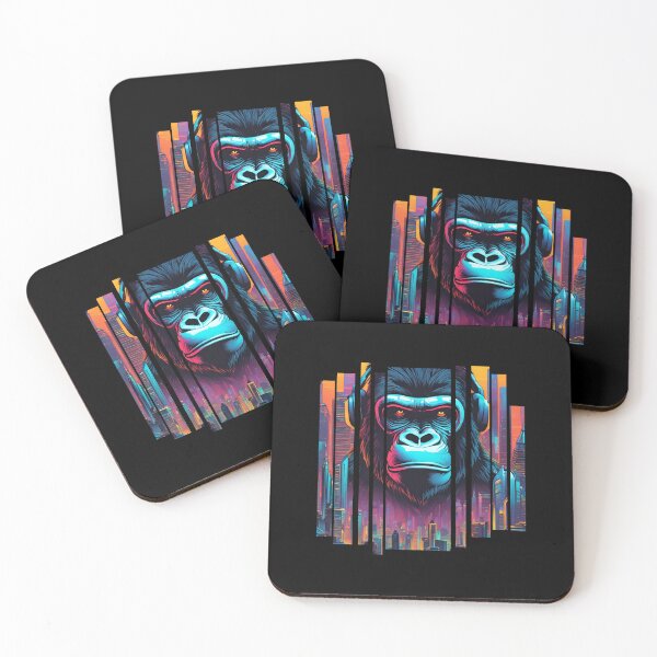 Item preview, Gorilla listens to good music, neon theme on the city. designed and sold by DONandEK.