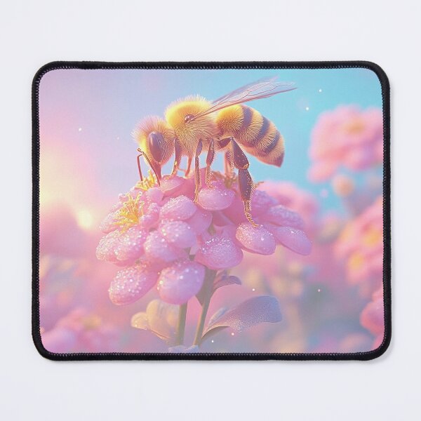 Item preview, A serene scene of a bee collecting nectar from a pink flower designed and sold by pencil-art98.