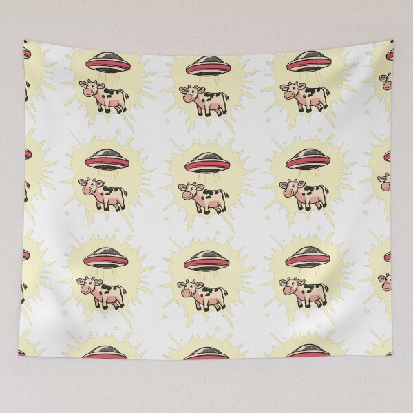 Item preview, Cartoon Style UFO Sticker Alien Sticker Abducted Cow Logo Stickers, Logo, Illustration, Wall arts, Art Prints and More designed and sold by Kevin Lou.