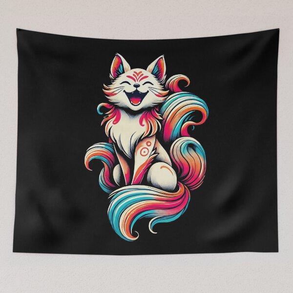 Item preview, Colorful Smiling Kitsune Spirit Fox Art Design designed and sold by Victor Shadehorn.