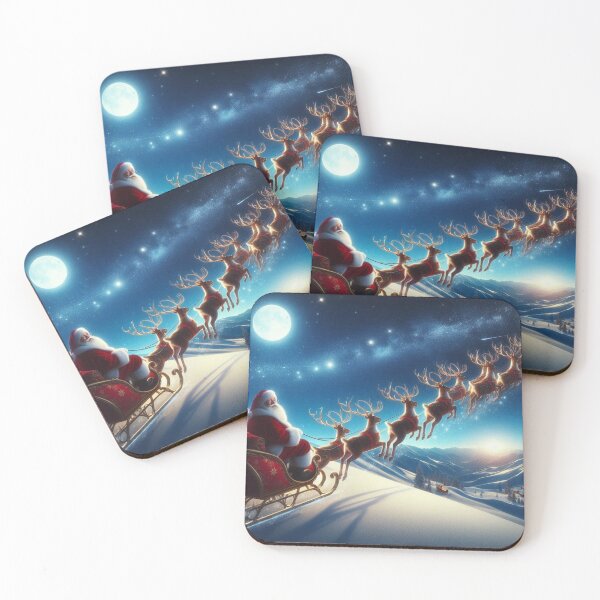 Item preview, Santa Claus Flying Sleigh with Reindeer Evening Scene designed and sold by MixtaGraphics.
