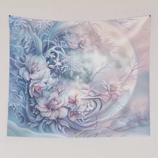 Item preview, Flowers on the tree. Full moon. Winter landscape. Pastel colors. designed and sold by MagelliShop.