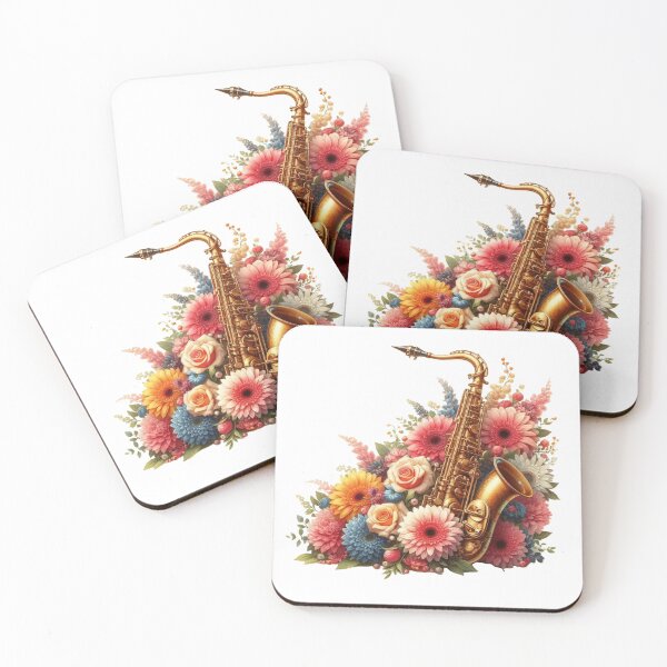 Item preview, Beautiful vibrant flowers with a lovely vintage saxophone designed and sold by nicnacc.