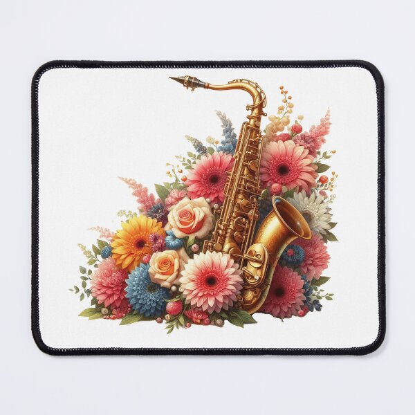 Item preview, Beautiful vibrant flowers with a lovely vintage saxophone designed and sold by nicnacc.