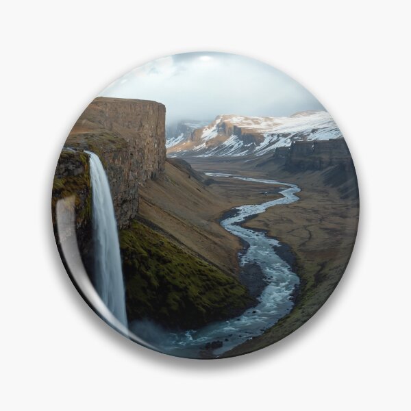 Item preview, Majestic Waterfall in Iceland with Snowy Peaks and River designed and sold by regnumsaturni.