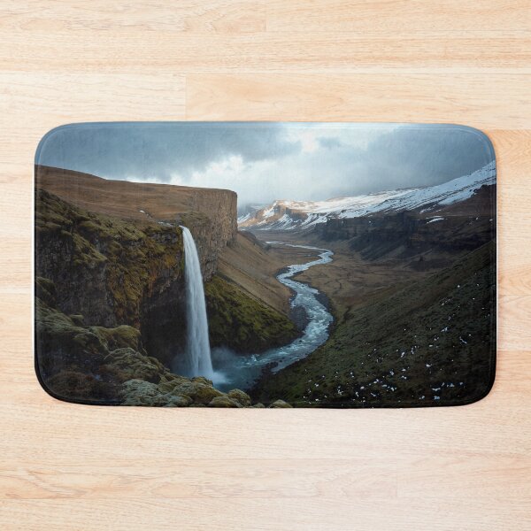 Item preview, Majestic Waterfall in Iceland with Snowy Peaks and River designed and sold by regnumsaturni.