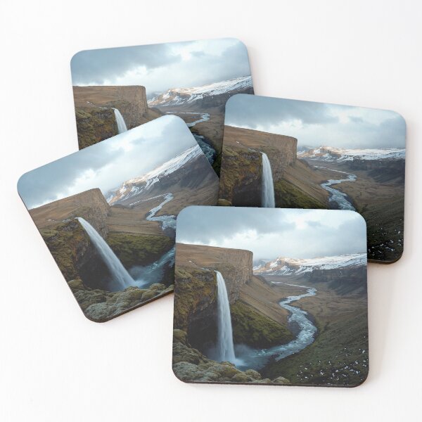Item preview, Majestic Waterfall in Iceland with Snowy Peaks and River designed and sold by regnumsaturni.
