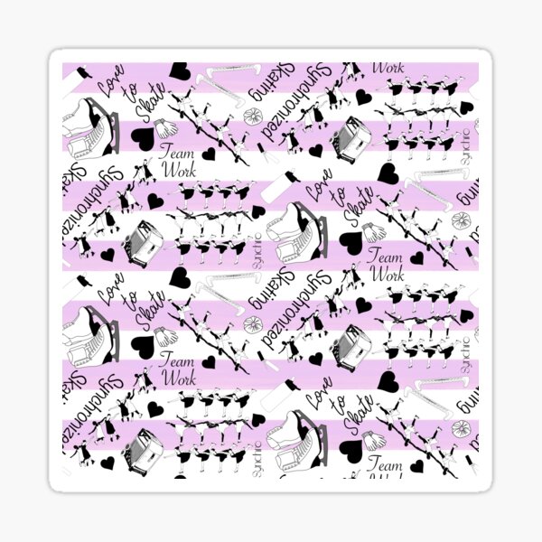 Synchronized Skating Black and White, Liliac Striped Design Sticker