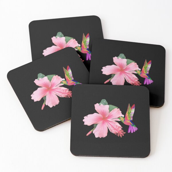 Item preview, Bird Colibri - Peach colored tropical hibiscus pink black designed and sold by StudioViArt.
