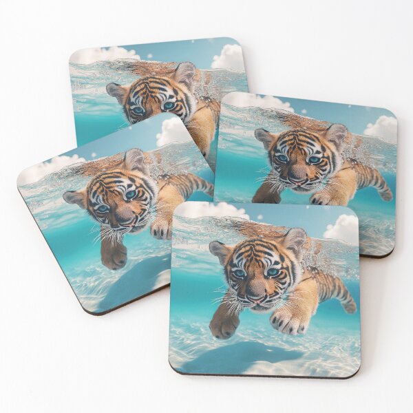 Item preview, Tiger cub swimming underwater in Summer - Wildlife photo designed and sold by TheArtistOf2022.