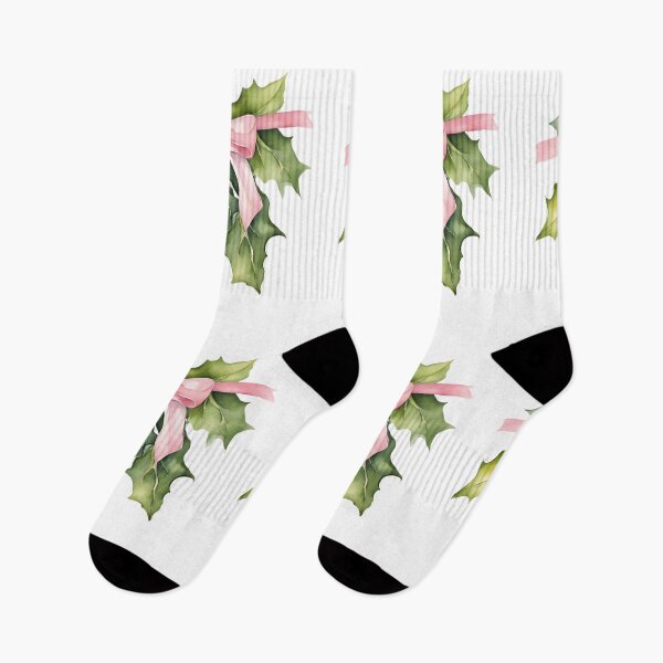 Item preview,   Christmas  Coquette Bow Watercolor Minimalist Florals Pattern  Green Pink ,Christmas  Romantic Elegant Pattern designed and sold by KolorellaS.