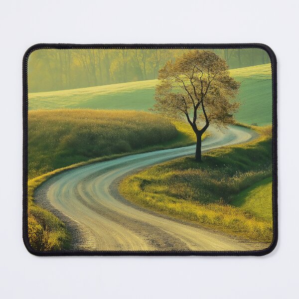 Item preview, Tree and winding road landscape at sunrise - Nature photo designed and sold by TheArtistOf2022.