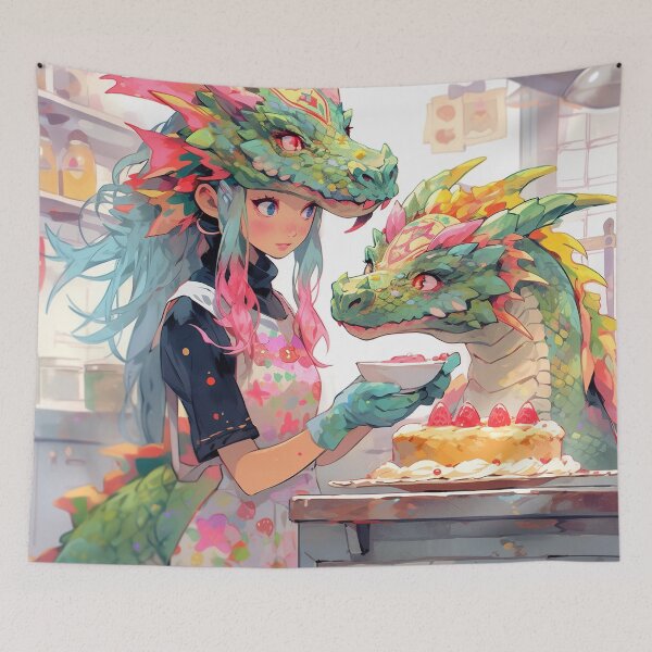 Item preview, Dragon Baking Dessert Fantasy Anime Girl designed and sold by bubblegoth.