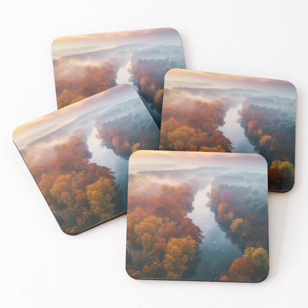 Item preview, Aerial Autumn forest at sunrise - Landscape photo designed and sold by TheArtistOf2022.