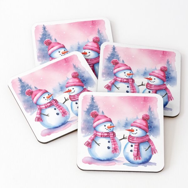 Item preview,  Pink Christmas,  Pink Snowmen,  Watercolor  Winter Holliday designed and sold by KolorellaS.