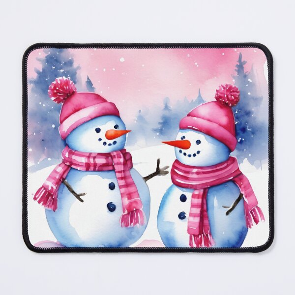 Item preview,  Pink Christmas,  Pink Snowmen,  Watercolor  Winter Holliday designed and sold by KolorellaS.