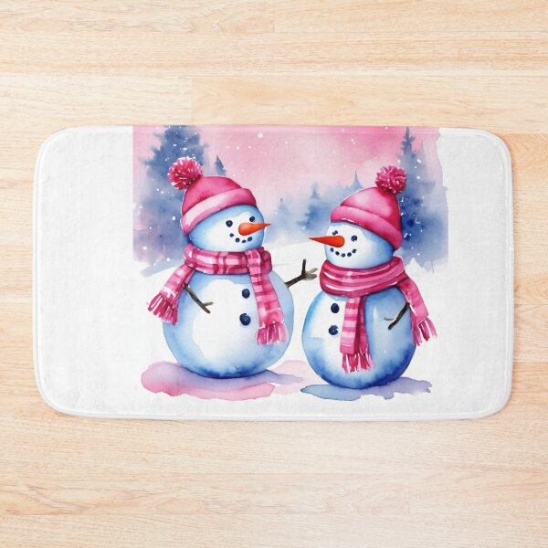 Item preview,  Pink Christmas,  Pink Snowmen,  Watercolor  Winter Holliday designed and sold by KolorellaS.