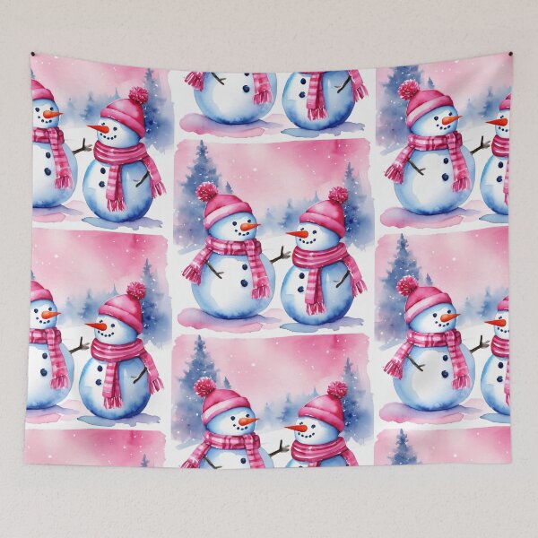 Item preview,  Pink Christmas,  Pink Snowmen,  Watercolor  Winter Holliday designed and sold by KolorellaS.