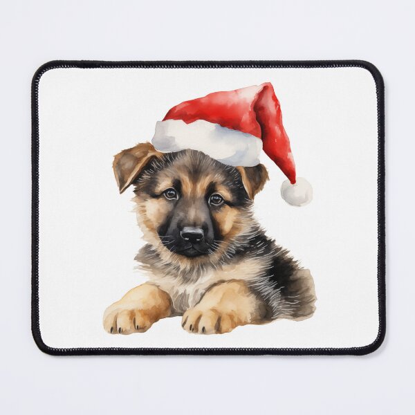 Item preview, German Shepherd dog with santa hat - Sheep dog puppy with Christmas hat designed and sold by Daydreamsatdawn.
