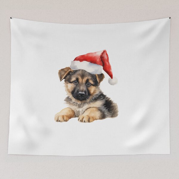 Item preview, German Shepherd dog with santa hat - Sheep dog puppy with Christmas hat designed and sold by Daydreamsatdawn.