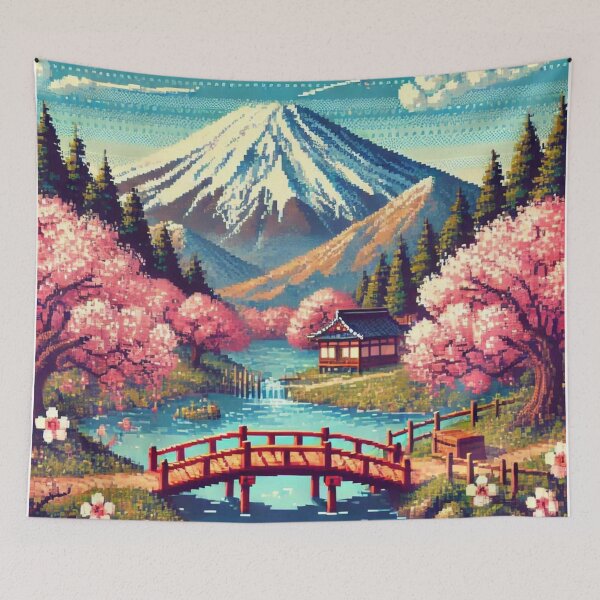 Item preview, Arte pixelado del lago japonés designed and sold by TheMysticCats.