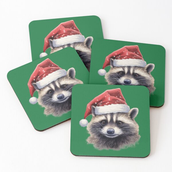 Item preview, Endearment Festive Curious Raccoon in Santa Hat designed and sold by The Art of Kkatarynka.
