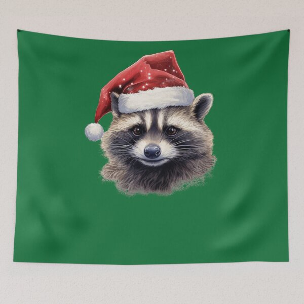 Item preview, Endearment Festive Curious Raccoon in Santa Hat designed and sold by The Art of Kkatarynka.