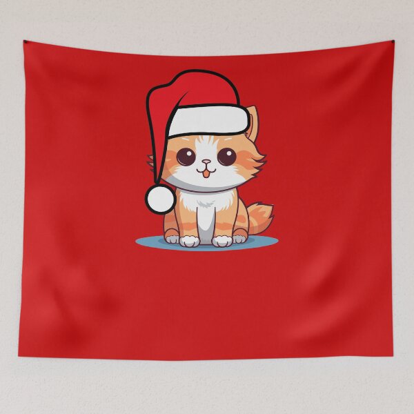 Item preview, Endearment Festive Curious Happy Cat in Santa Hat designed and sold by The Art of Kkatarynka.