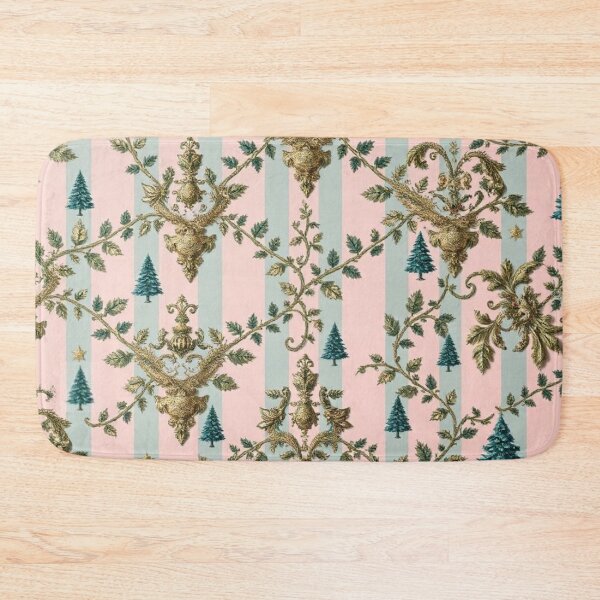 Item preview, Mint Green & Pink Striped Gold Damask With Tiny Christmas Trees designed and sold by DesignsByPrnces.