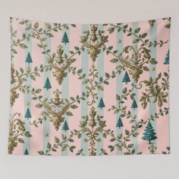 Item preview, Mint Green & Pink Striped Gold Damask With Tiny Christmas Trees designed and sold by DesignsByPrnces.