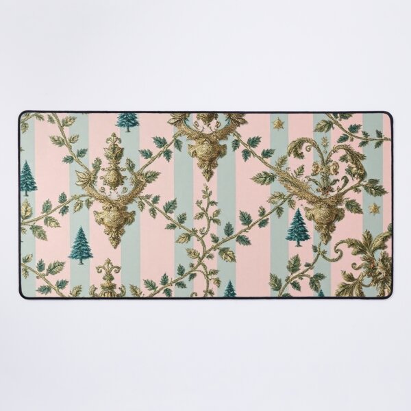 Item preview, Mint Green & Pink Striped Gold Damask With Tiny Christmas Trees designed and sold by DesignsByPrnces.