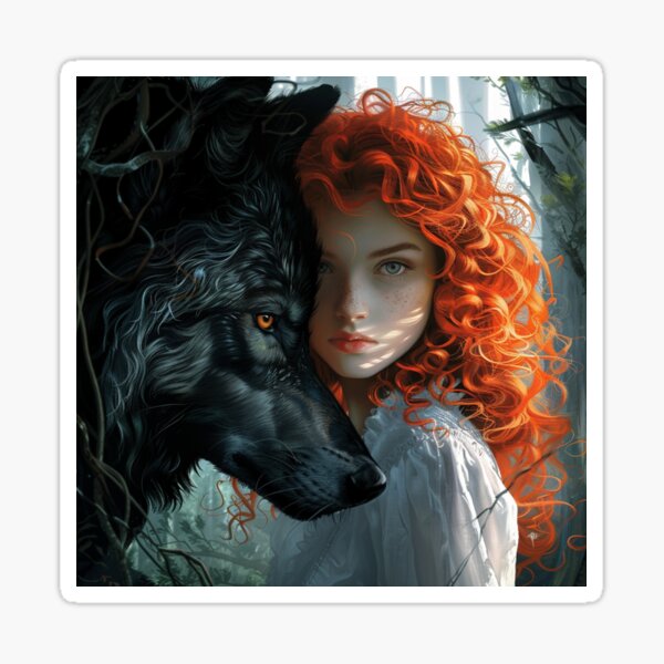 Ella and her Wolf Sticker