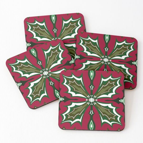Item preview, Christmas leaves tile ornament designed and sold by KaroLeenaDesign.