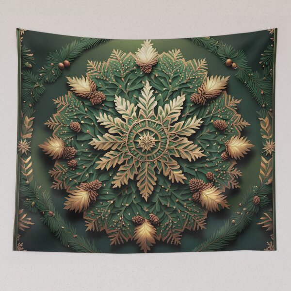 Item preview, Green and Gold Christmas Mandala with Elegant Leaves designed and sold by MandalasShops.