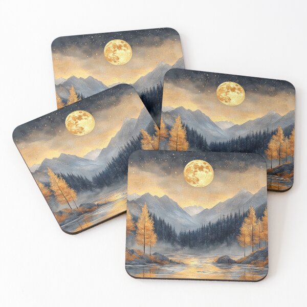 Item preview, Fantasy Forest with Golden and Black Trees in Moonlit Mountain Landscape designed and sold by MargaretWiktor.