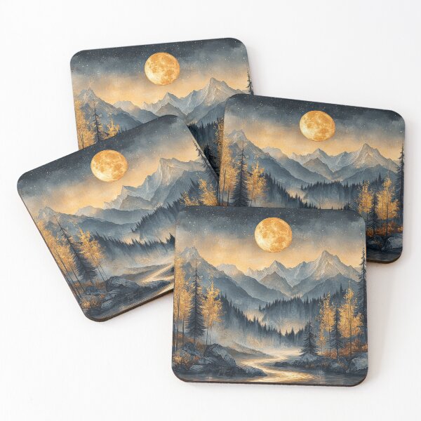 Item preview, Fantasy Forest with Golden and Black Trees in Moonlit Mountain Landscape designed and sold by MargaretWiktor.
